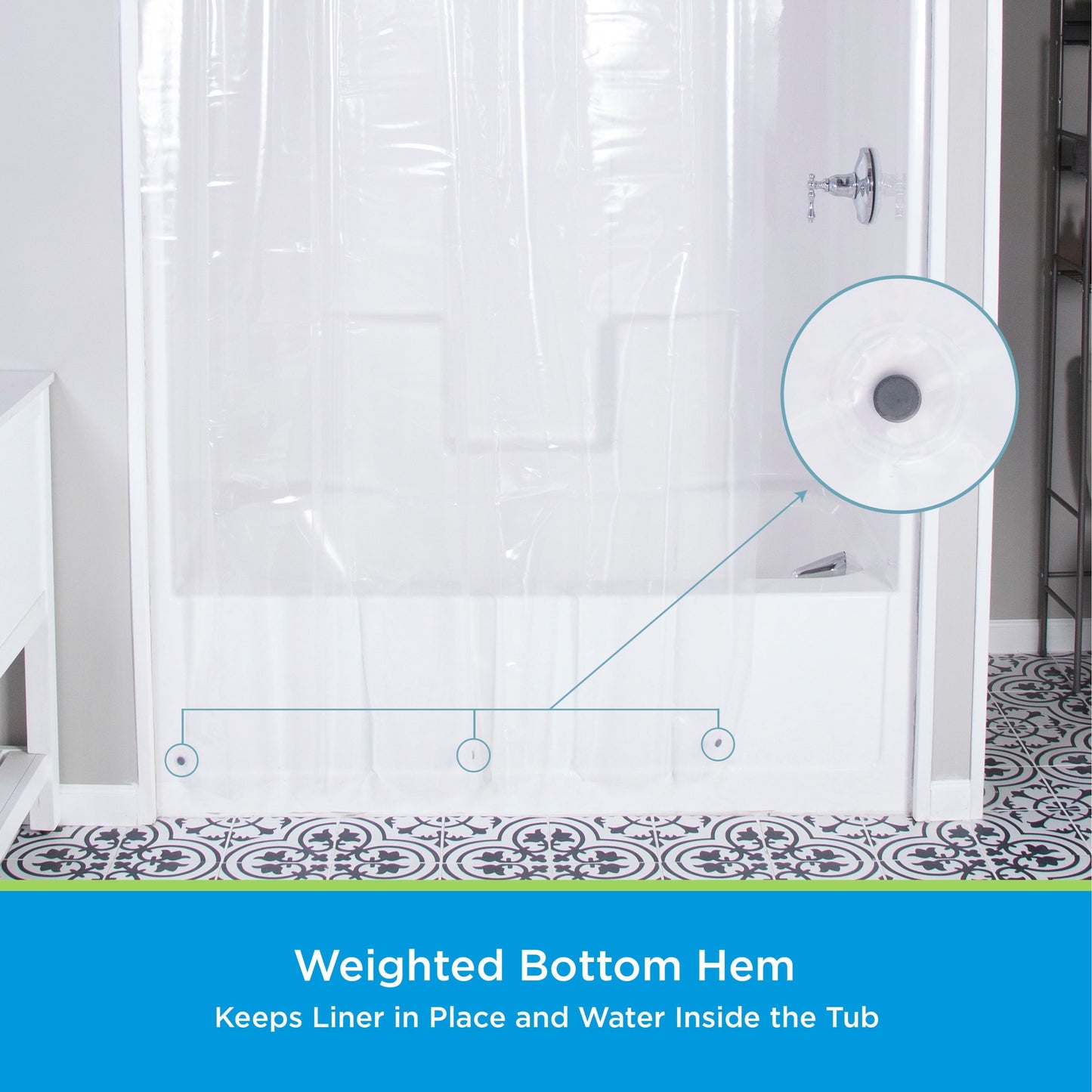 Kenney microCLEAN Antimicrobial Protection Medium Weight PEVA Shower Curtain Liner, 70 W x 72 H