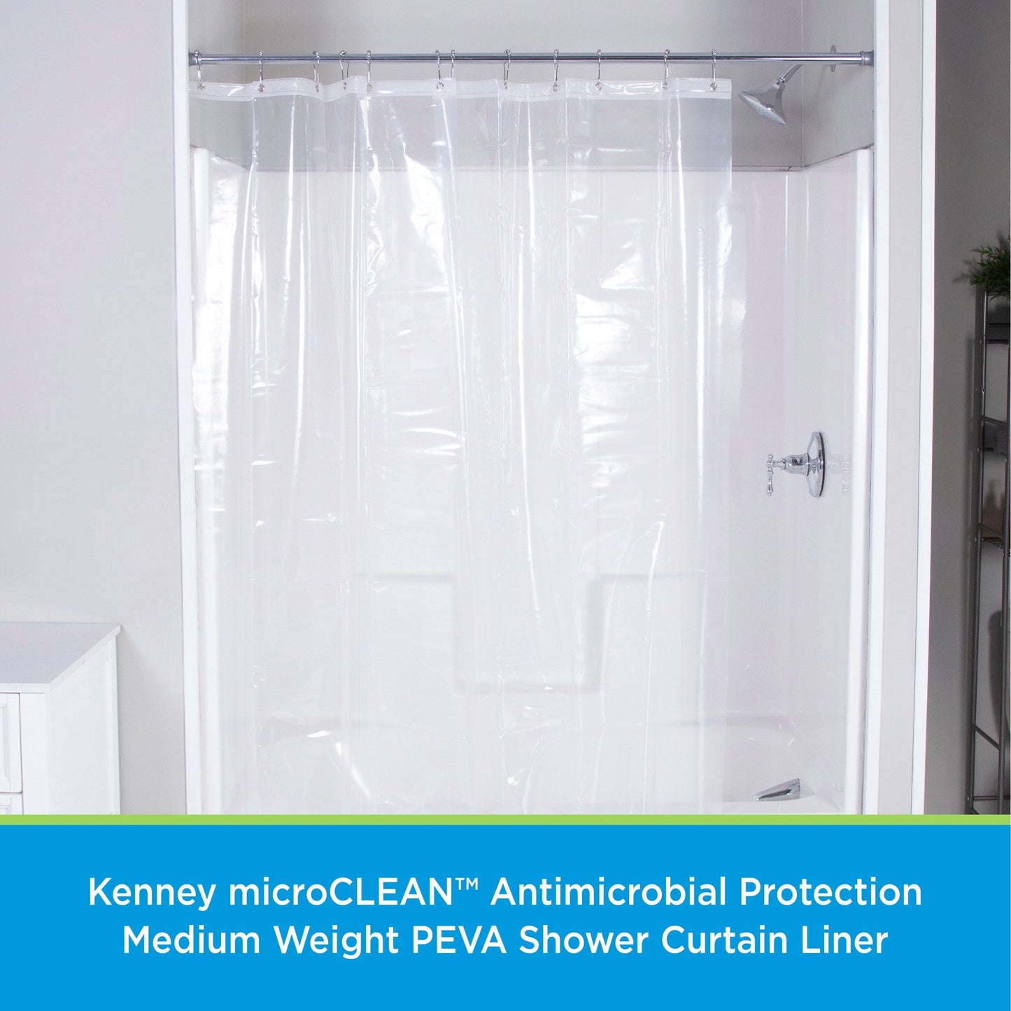 Kenney microCLEAN Antimicrobial Protection Medium Weight PEVA Shower Curtain Liner, 70 W x 72 H
