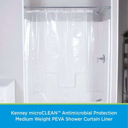 Kenney microCLEAN Antimicrobial Protection Medium Weight PEVA Shower Curtain Liner, 70 W x 72 H