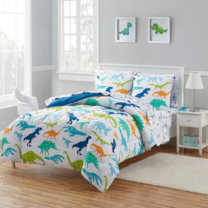 Kids Dinosaurs Bed in a Bag 5 Piece Comforter, Sham & Sheet Set