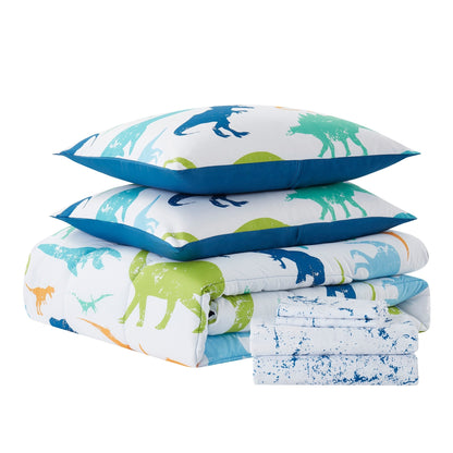 Kids Dinosaurs Bed in a Bag 5 Piece Comforter, Sham & Sheet Set