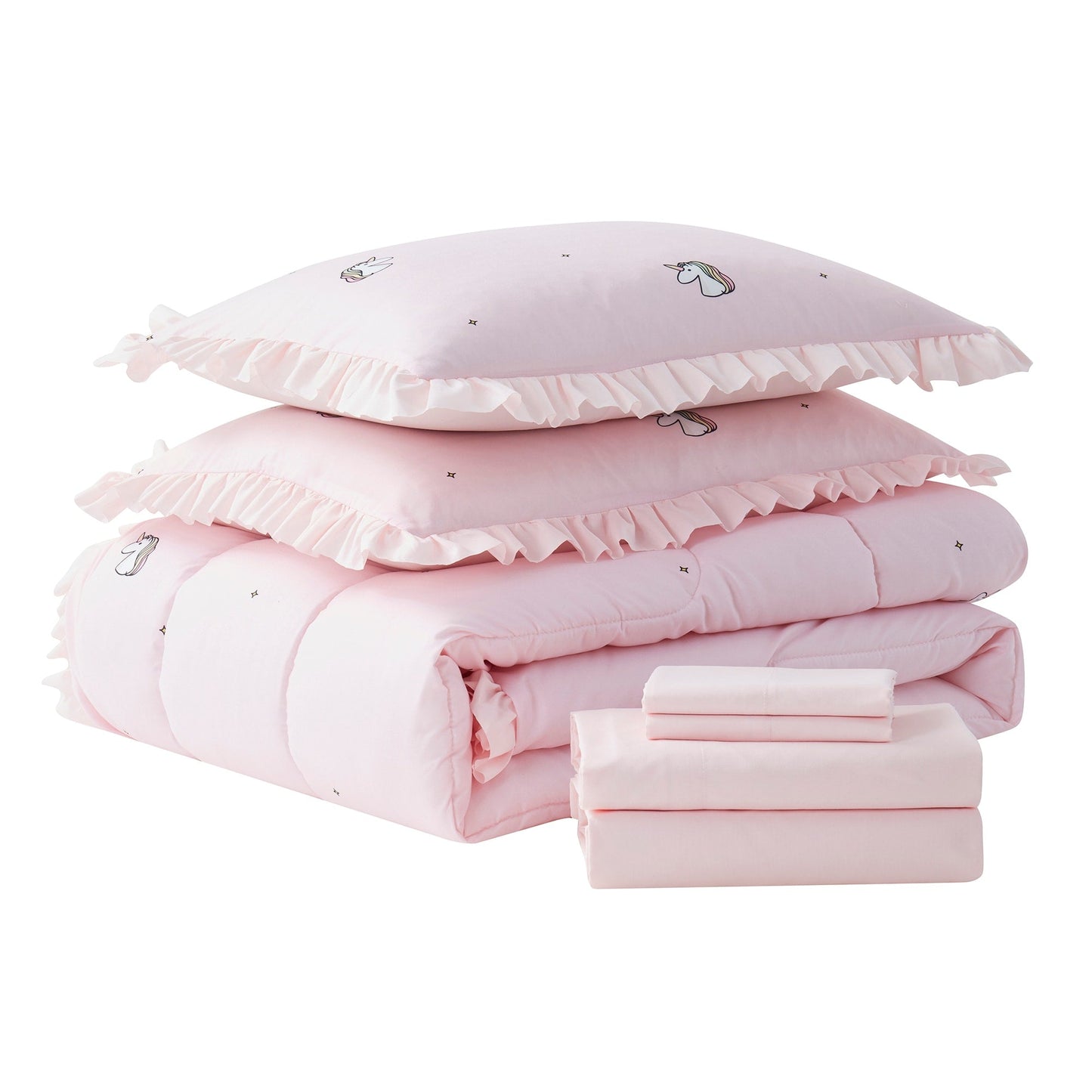 Kids Rainbow Unicorn Bed in a Bag 5 Piece Comforter, Sham & Sheet Set