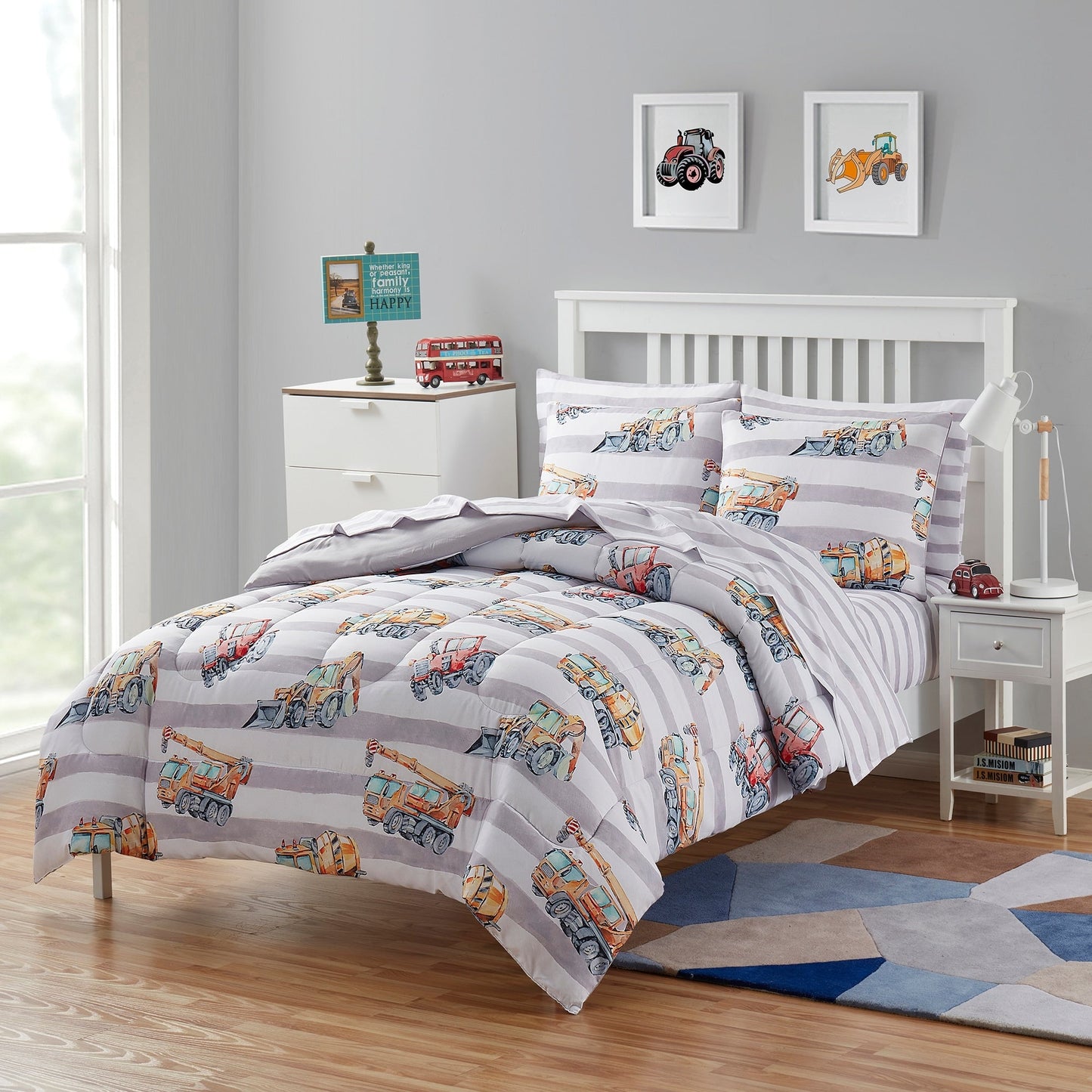 Kids Trucks Bed in a Bag 5 Piece Comforter, Sham & Sheet Set