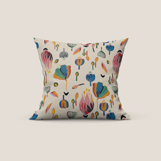 Collezione Joy cuscini a fantasie multicolor in tessuto fresco cotone impermeabile panna