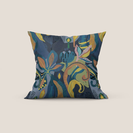 Collezione Joy cuscini a fantasie multicolor in tessuto fresco cotone impermeabile blu