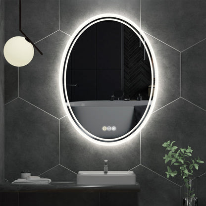 LED Backlit Bathroom Vanity Mirror Wall Mounted Anti-Fog Oval Touch