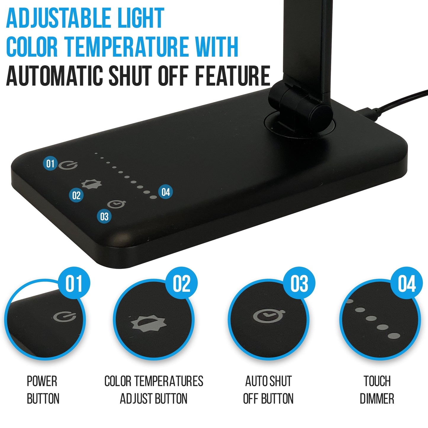 LED Desk Lamp with USB Charging Port, Smooth Touch Light Dimmer Switch with Adjustable Light Color Temperature Automatic