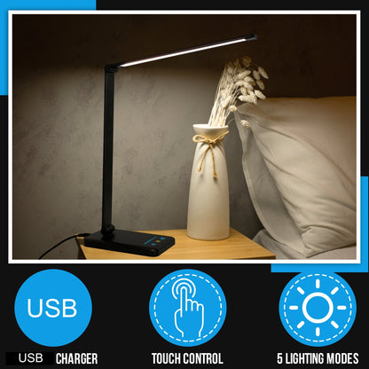 LED Desk Lamp with USB Charging Port, Smooth Touch Light Dimmer Switch with Adjustable Light Color Temperature Automatic