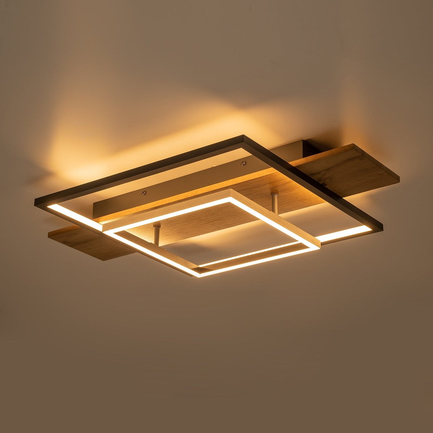Integrated LED Rectangle Wood Semi Flush Mount Ceiling Light for Hallway Foyer