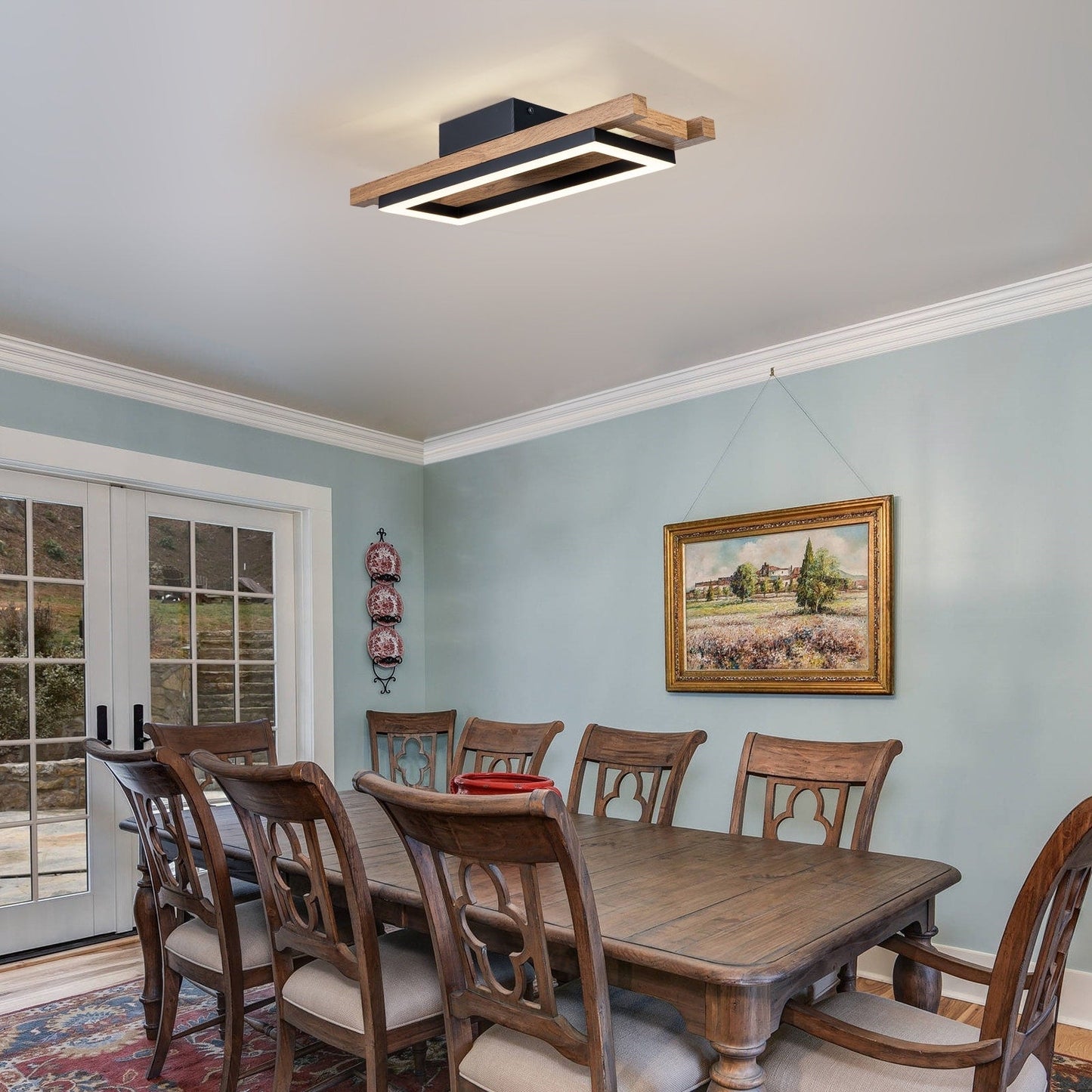 Integrated LED Rectangle Wood Semi Flush Mount Ceiling Light for Hallway Foyer