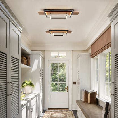 Integrated LED Rectangle Wood Semi Flush Mount Ceiling Light for Hallway Foyer