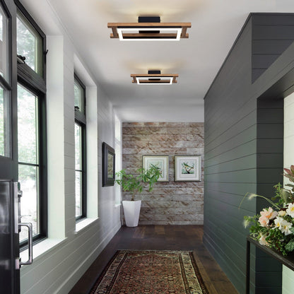 Integrated LED Rectangle Wood Semi Flush Mount Ceiling Light for Hallway Foyer