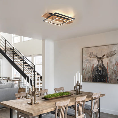 Integrated LED Rectangle Wood Semi Flush Mount Ceiling Light for Hallway Foyer