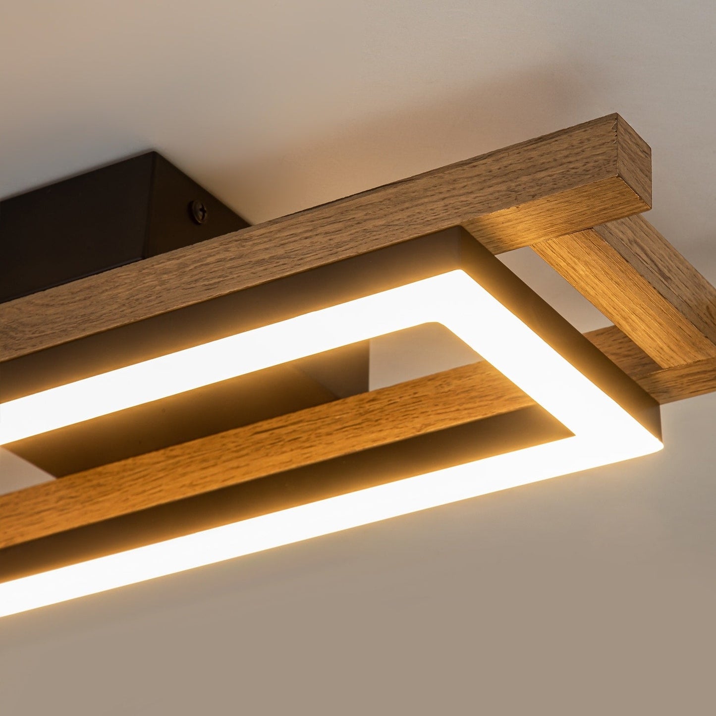 Integrated LED Rectangle Wood Semi Flush Mount Ceiling Light for Hallway Foyer