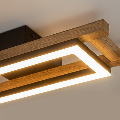 Integrated LED Rectangle Wood Semi Flush Mount Ceiling Light for Hallway Foyer