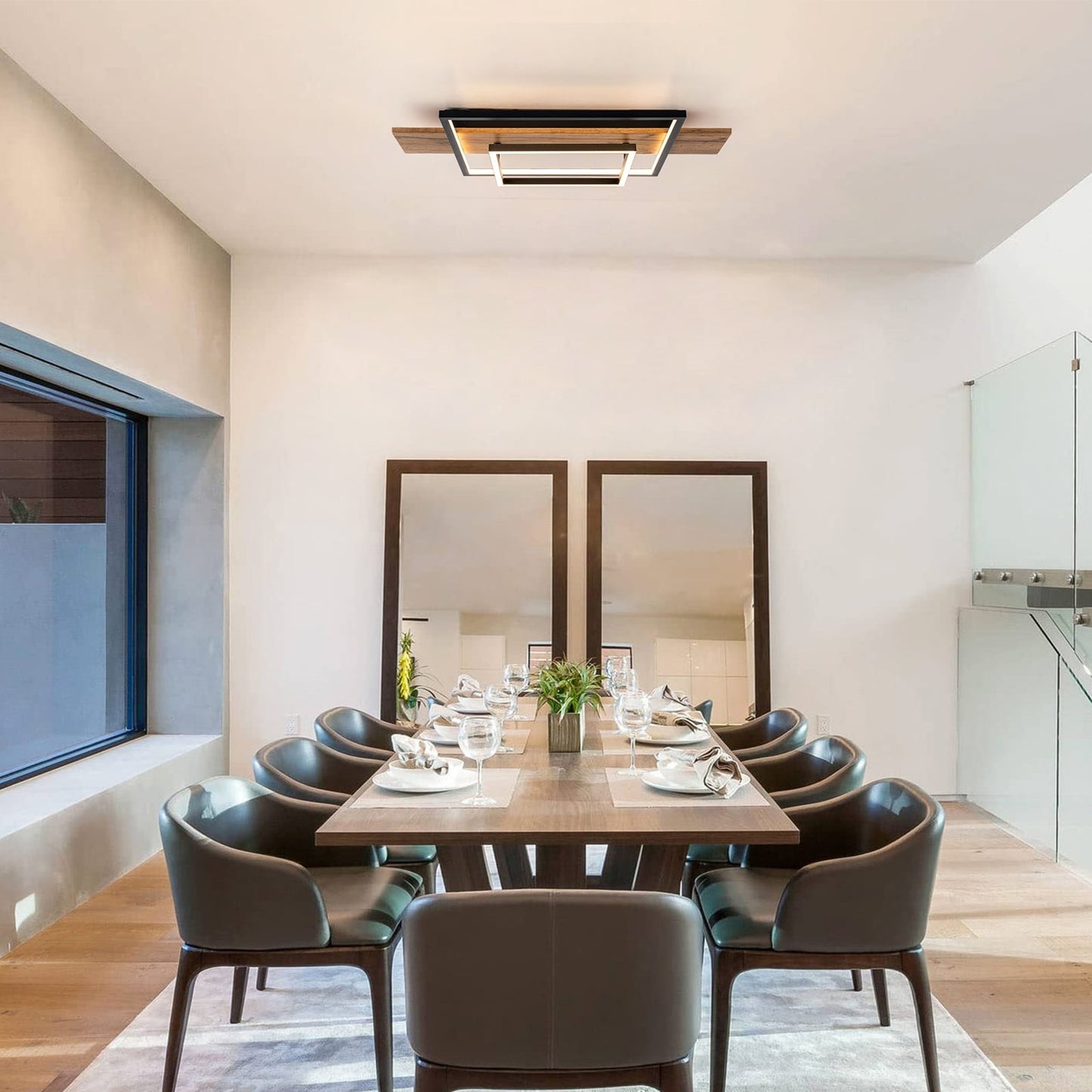 Integrated LED Rectangle Wood Semi Flush Mount Ceiling Light for Hallway Foyer