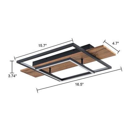 Integrated LED Rectangle Wood Semi Flush Mount Ceiling Light for Hallway Foyer