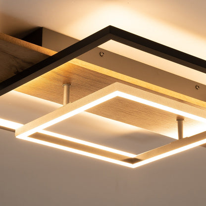 Integrated LED Rectangle Wood Semi Flush Mount Ceiling Light for Hallway Foyer