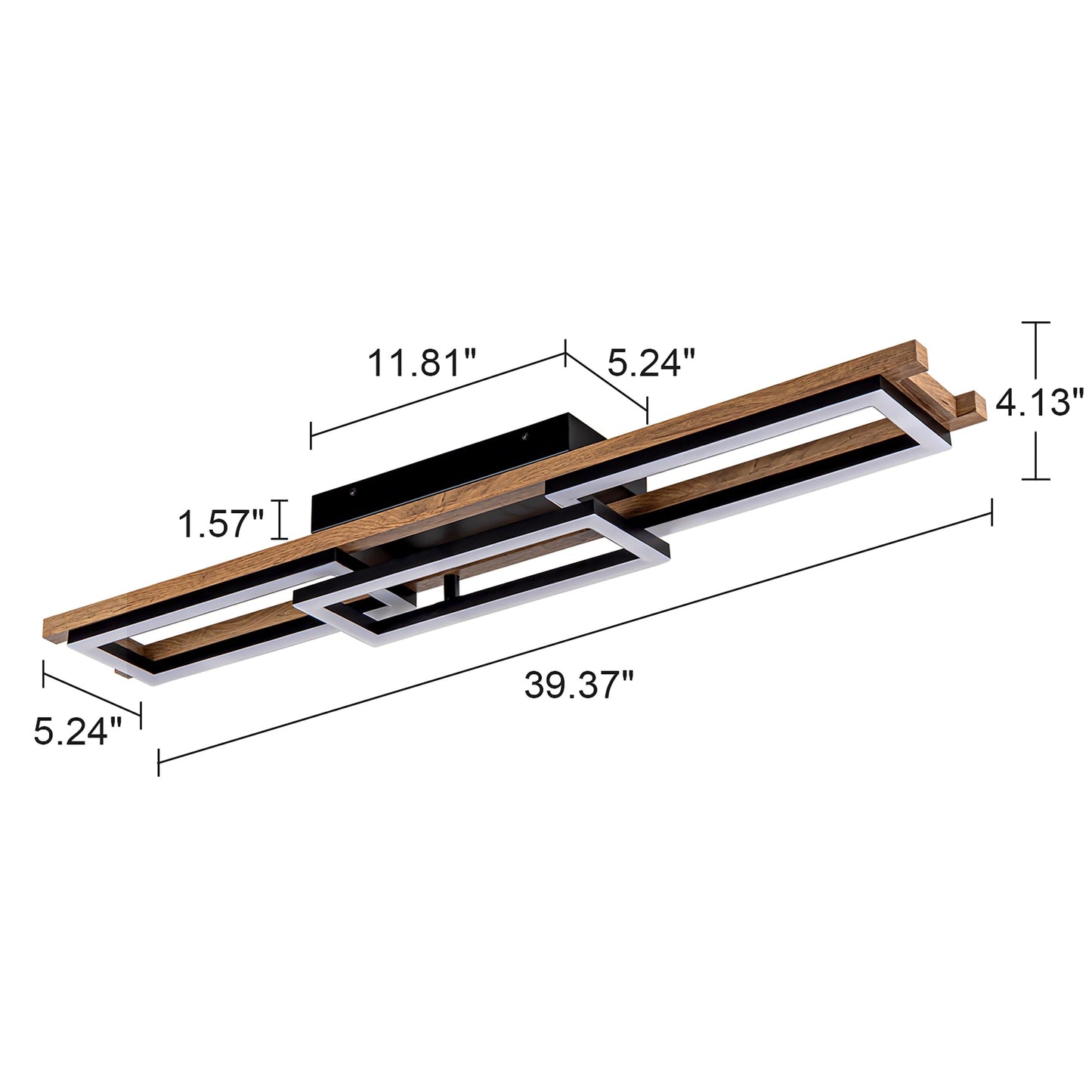 Integrated LED Rectangle Wood Semi Flush Mount Ceiling Light for Hallway Foyer