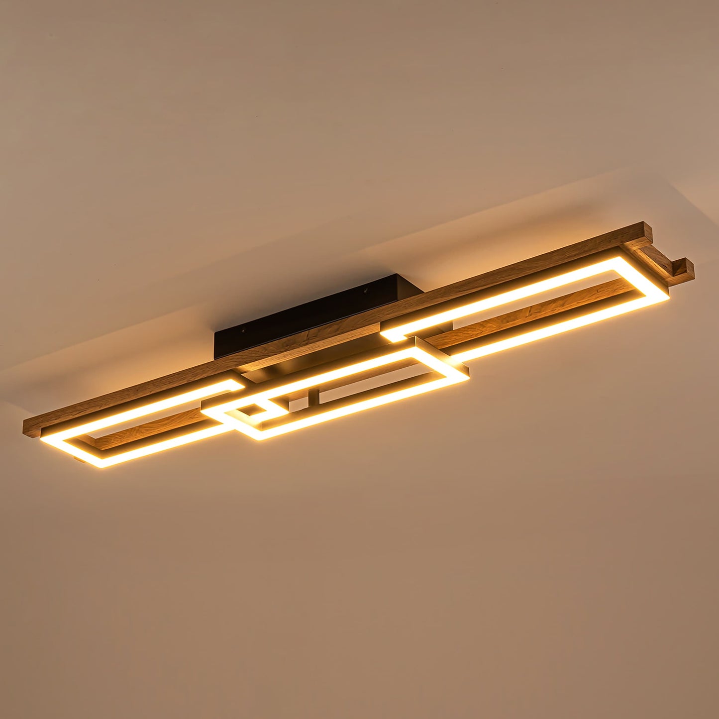 Integrated LED Rectangle Wood Semi Flush Mount Ceiling Light for Hallway Foyer