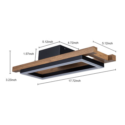 Integrated LED Rectangle Wood Semi Flush Mount Ceiling Light for Hallway Foyer