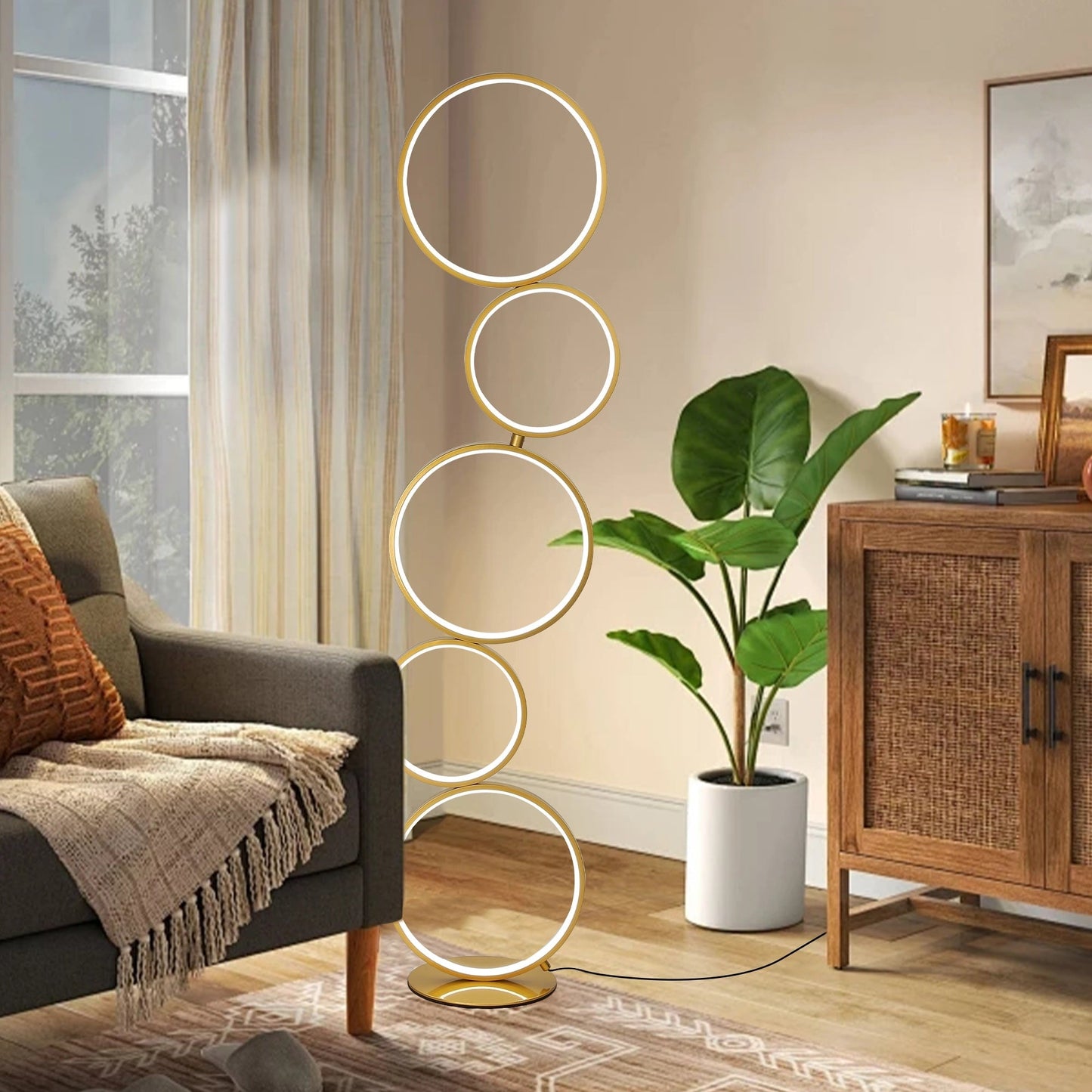 LED Modern Dimmable Floor Lamp, 3 Way Bright Corner Stand lamp with 5-Ring for Living Room