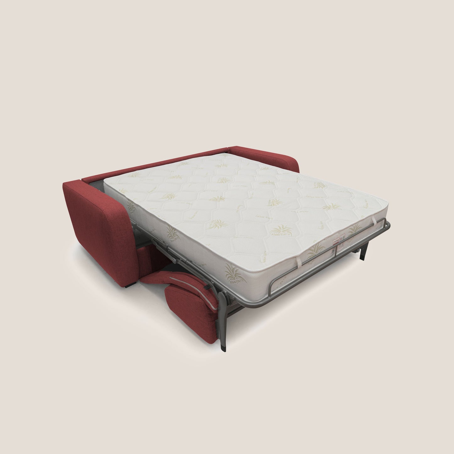 Duna Divano letto matrimoniale con materasso 20 cm in tessuto impermeabile T03 rosso
