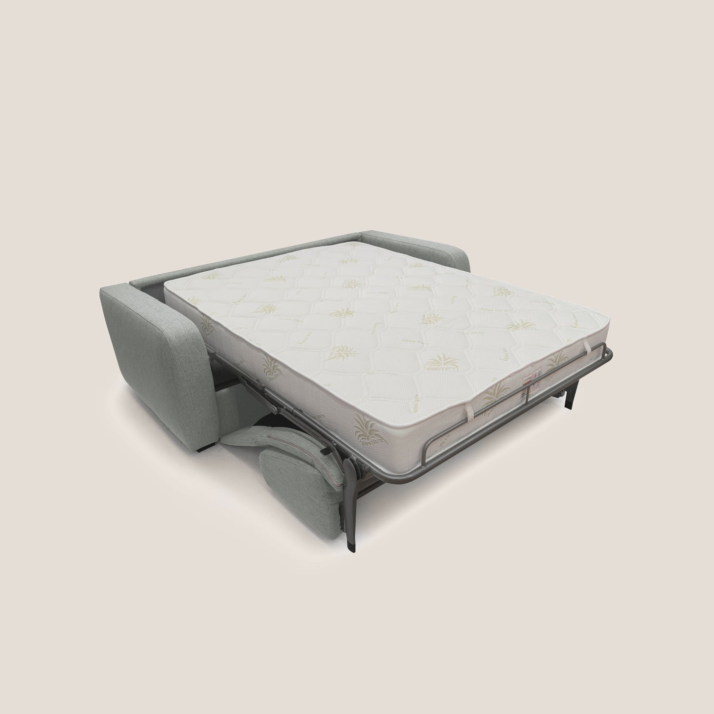 Duna Divano letto matrimoniale con materasso 20 cm in tessuto impermeabile T03 grigio chiaro