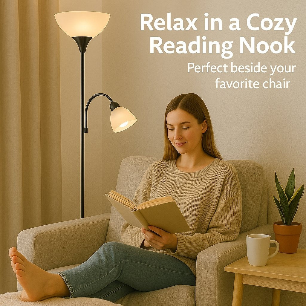 LIGHTACCENTS White Floor Lamp with Opal White Cone Shade – Standing Lamps, Torch Floor Lamps for Living Room, Bedroom...