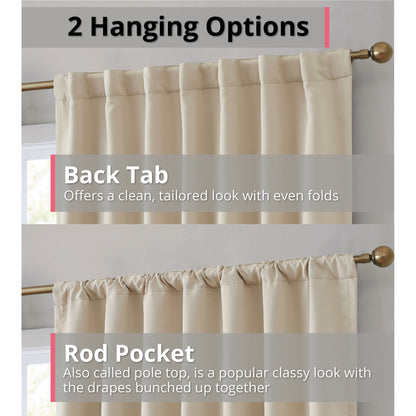 HLC.me Hamilton 100% Complete Blackout Lined Heavy Thermal Insulated Window Curtain Rod Pocket Back Tab Panels, 2 Panels