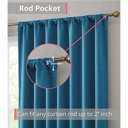 HLC.me Hamilton 100% Complete Blackout Lined Heavy Thermal Insulated Window Curtain Rod Pocket Back Tab Panels, 2 Panels