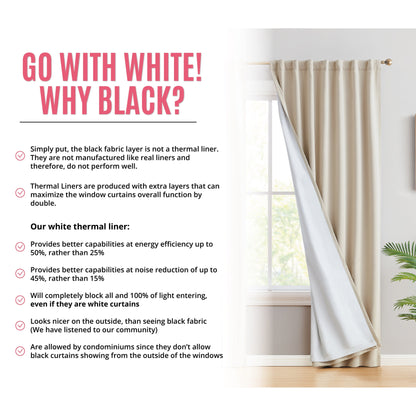 HLC.me Hamilton 100% Complete Blackout Lined Heavy Thermal Insulated Window Curtain Rod Pocket Back Tab Panels, 2 Panels