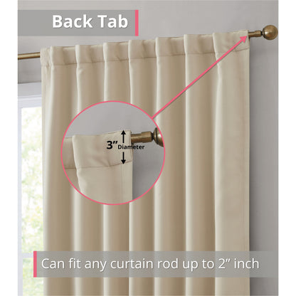 HLC.me Hamilton 100% Complete Blackout Lined Heavy Thermal Insulated Window Curtain Rod Pocket Back Tab Panels, 2 Panels