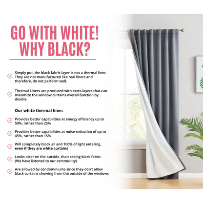 HLC.me Hamilton 100% Complete Blackout Lined Heavy Thermal Insulated Window Curtain Rod Pocket Back Tab Panels, 2 Panels