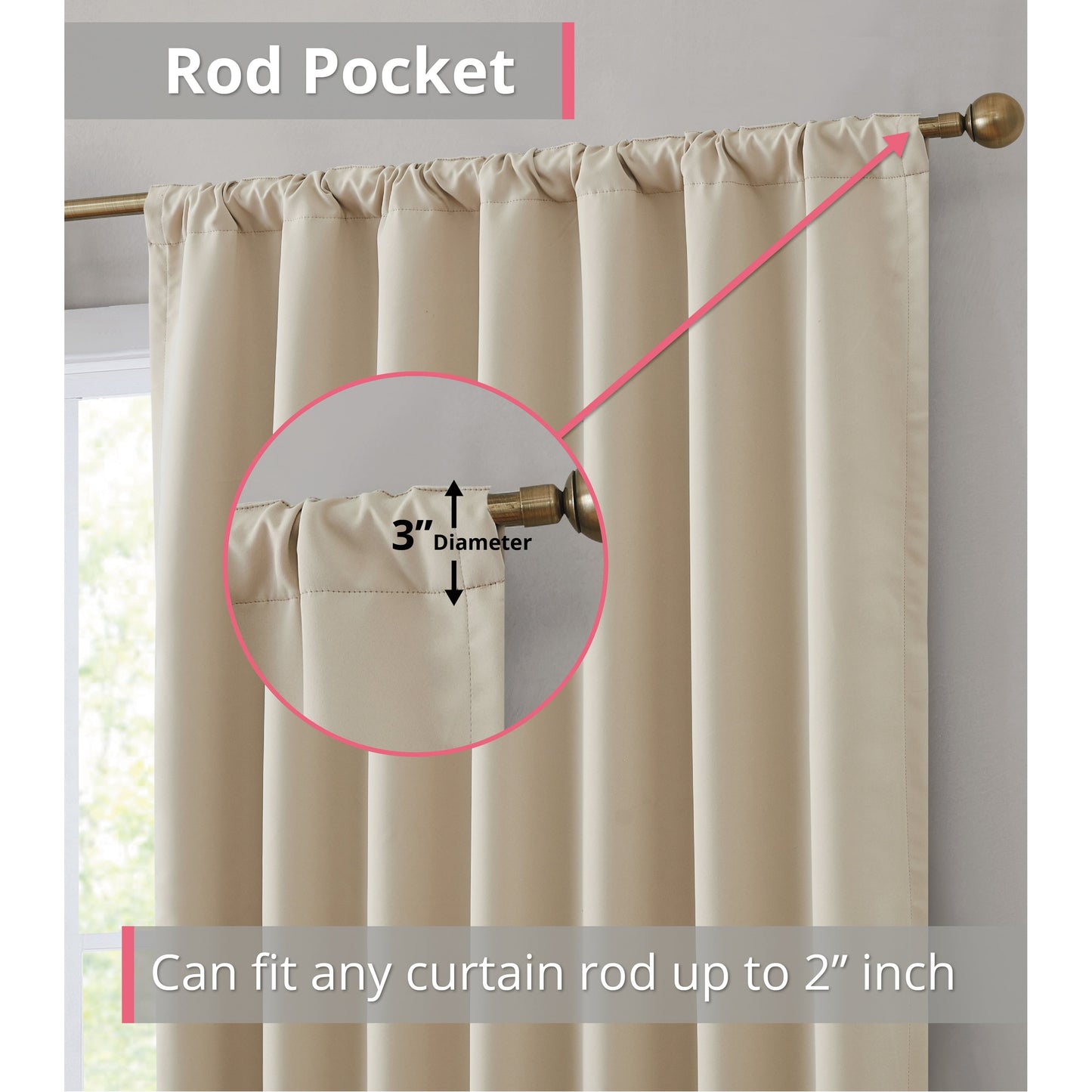 HLC.me Hamilton 100% Complete Blackout Lined Heavy Thermal Insulated Window Curtain Rod Pocket Back Tab Panels, 2 Panels