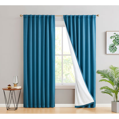 HLC.me Hamilton 100% Complete Blackout Lined Heavy Thermal Insulated Window Curtain Rod Pocket Back Tab Panels, 2 Panels