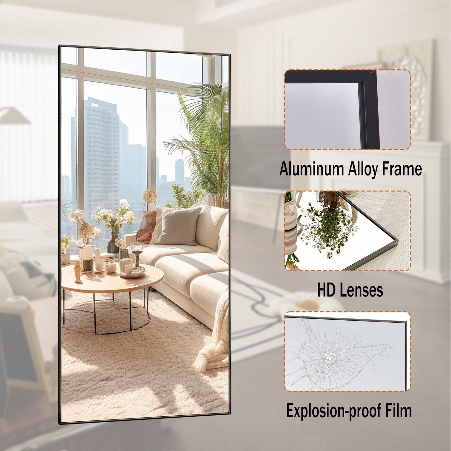 Large Standing Full Length Mirror Wall Decor for Hanging