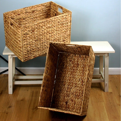 Wicker Seagrass Baskets Hampers Set of 2 Cut Out Handles