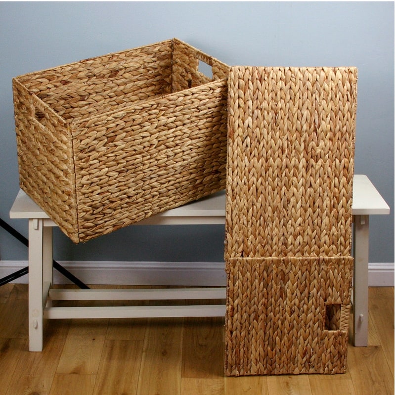 Wicker Seagrass Baskets Hampers Set of 2 Cut Out Handles