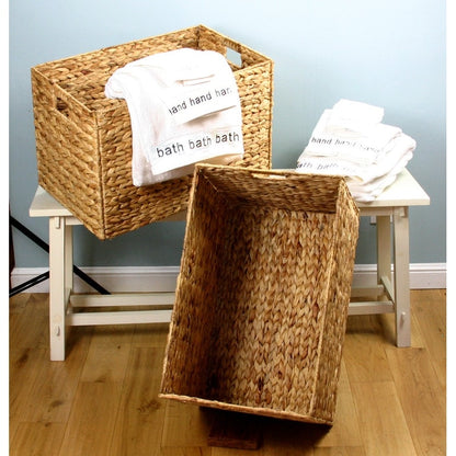 Wicker Seagrass Baskets Hampers Set of 2 Cut Out Handles
