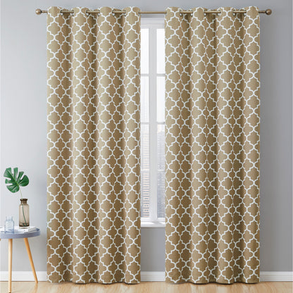 HLC.me Lattice Geometric Blackout Thermal Privacy Room Darkening Grommet Window Drapes Curtain Panels - Set of 2