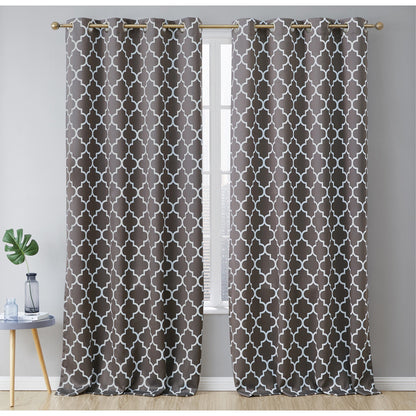 HLC.me Lattice Geometric Blackout Thermal Privacy Room Darkening Grommet Window Drapes Curtain Panels - Set of 2