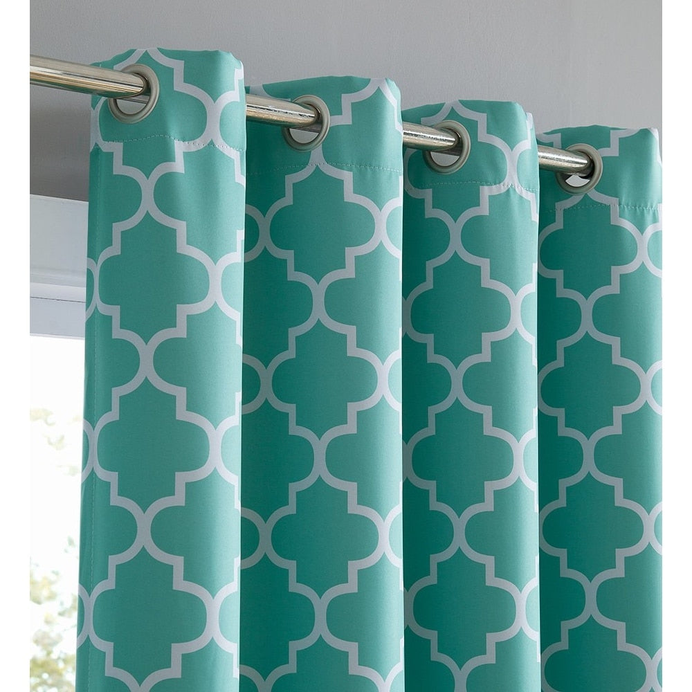 HLC.me Lattice Geometric Blackout Thermal Privacy Room Darkening Grommet Window Drapes Curtain Panels - Set of 2