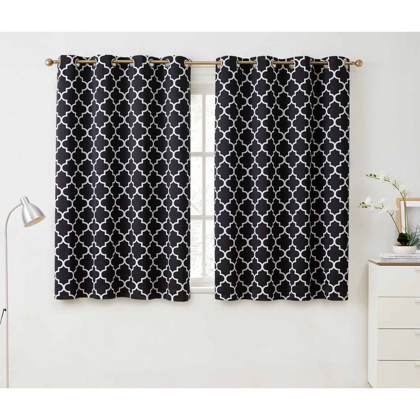 HLC.me Lattice Geometric Blackout Thermal Privacy Room Darkening Grommet Window Drapes Curtain Panels - Set of 2