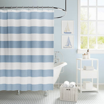 Lavelle Blue/White Stripe Fabric Shower Curtain