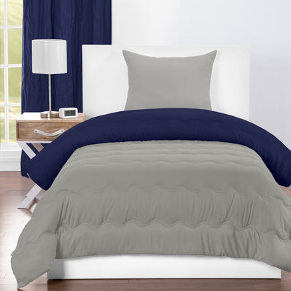 Deep Blue and Mushroom Grey Reversible Comforter Set
