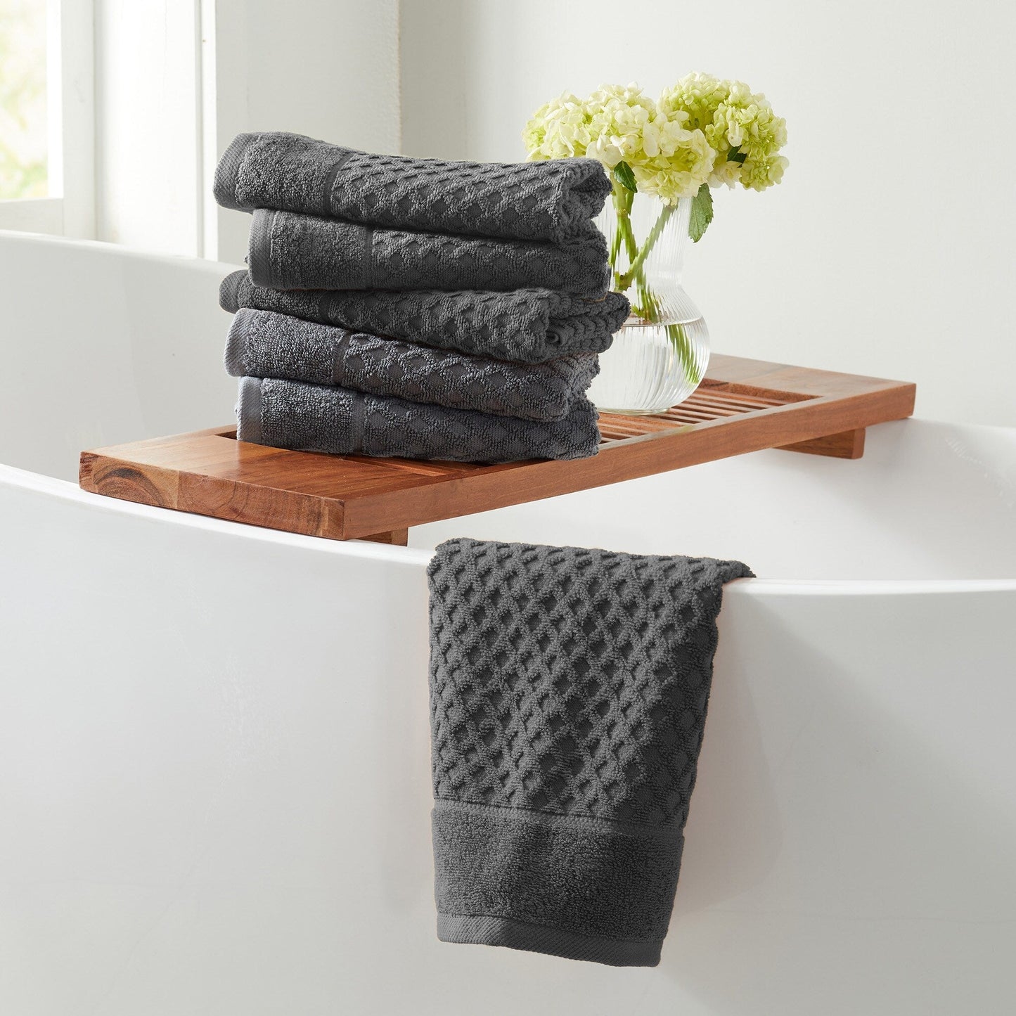 Linery & Co. Cotton Diamond Waffle Texture Bath Towels.