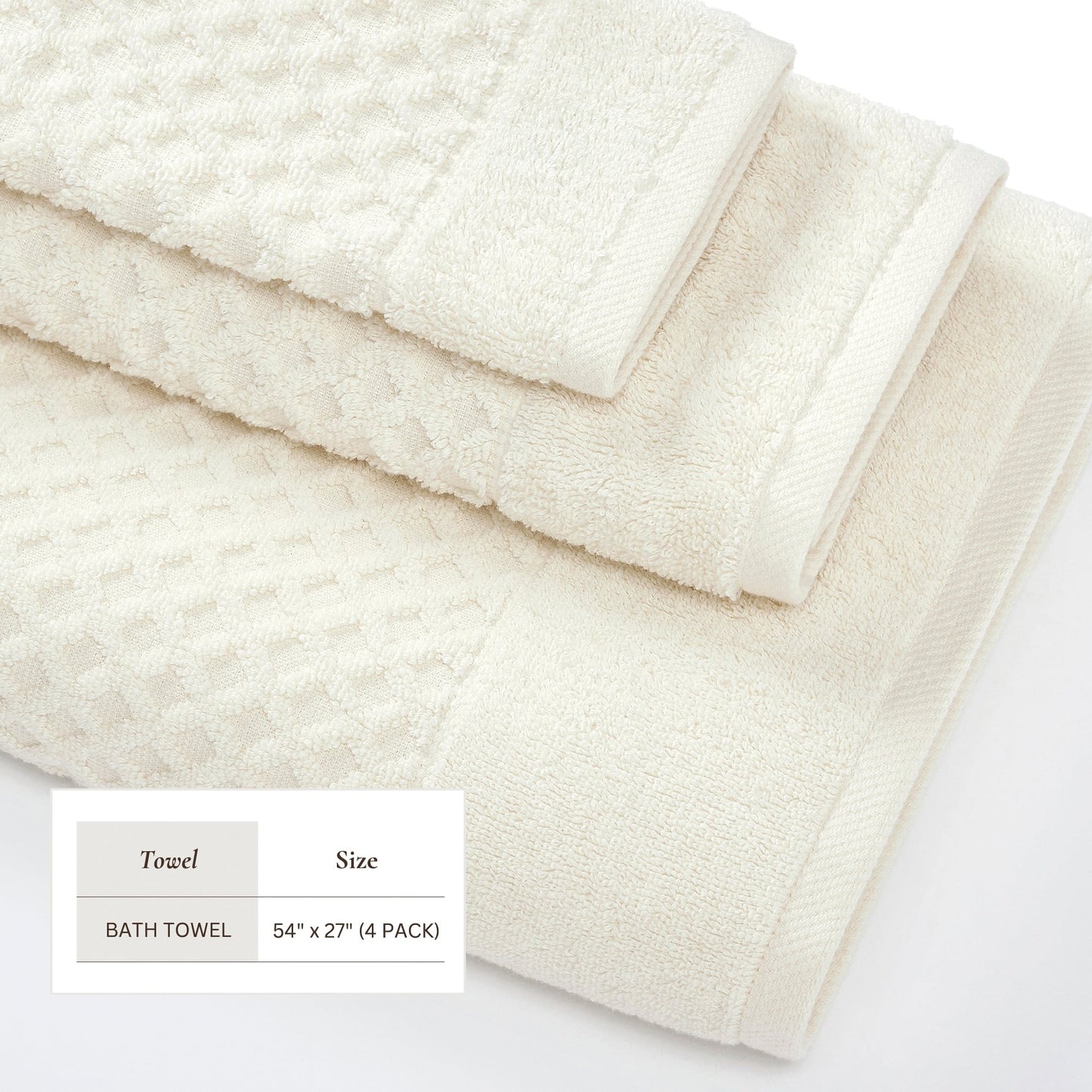 Linery & Co. Cotton Diamond Waffle Texture Bath Towels.