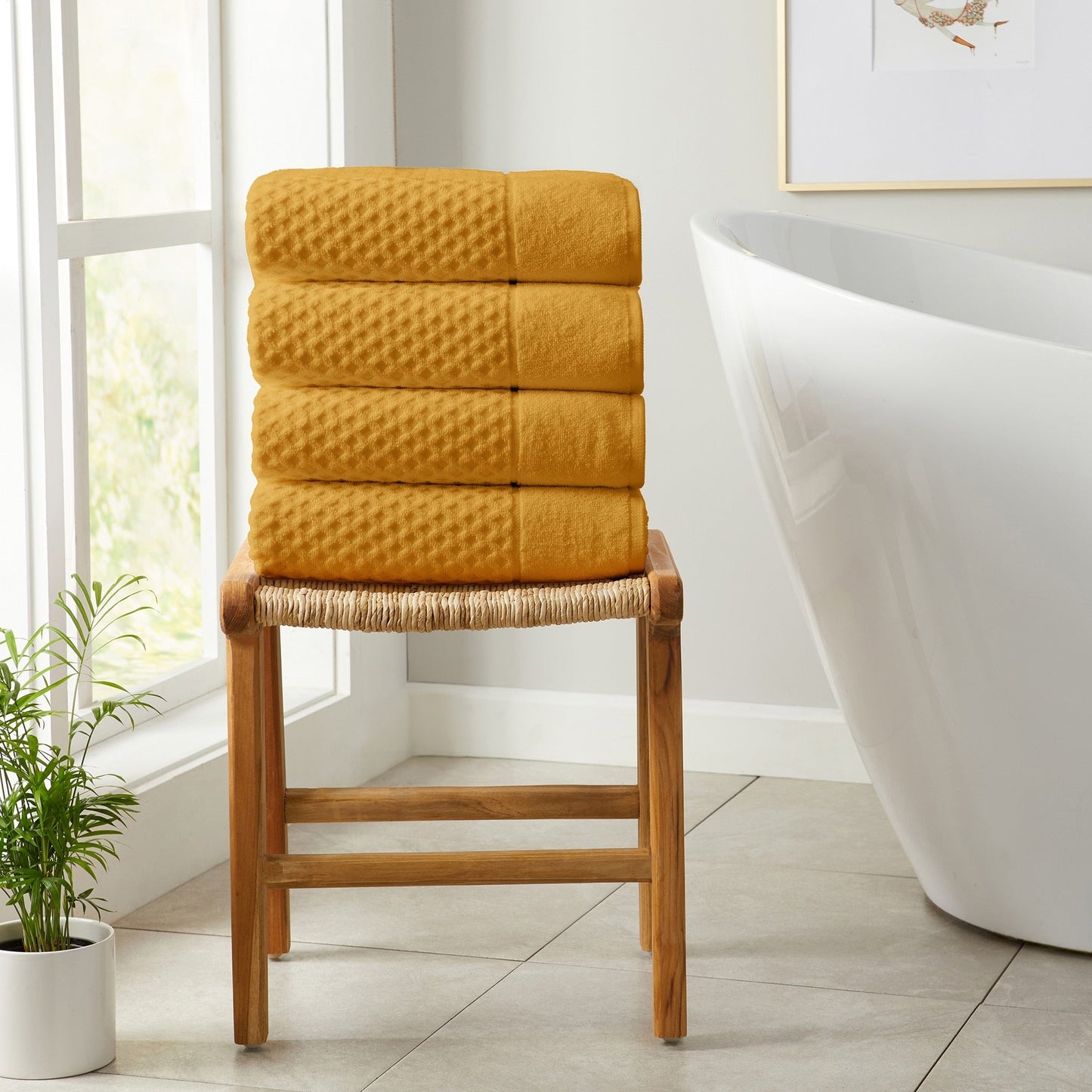 Linery & Co. Cotton Diamond Waffle Texture Bath Towels.