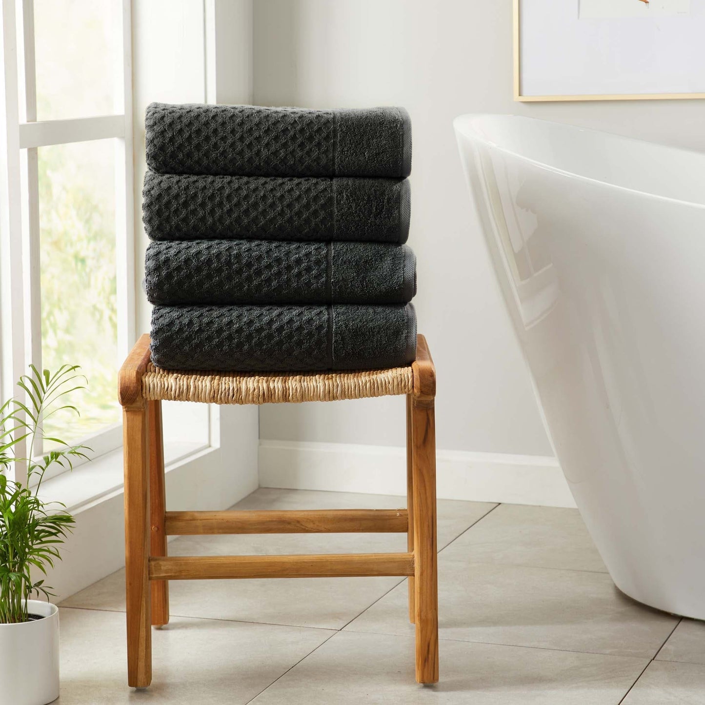 Linery & Co. Cotton Diamond Waffle Texture Bath Towels.